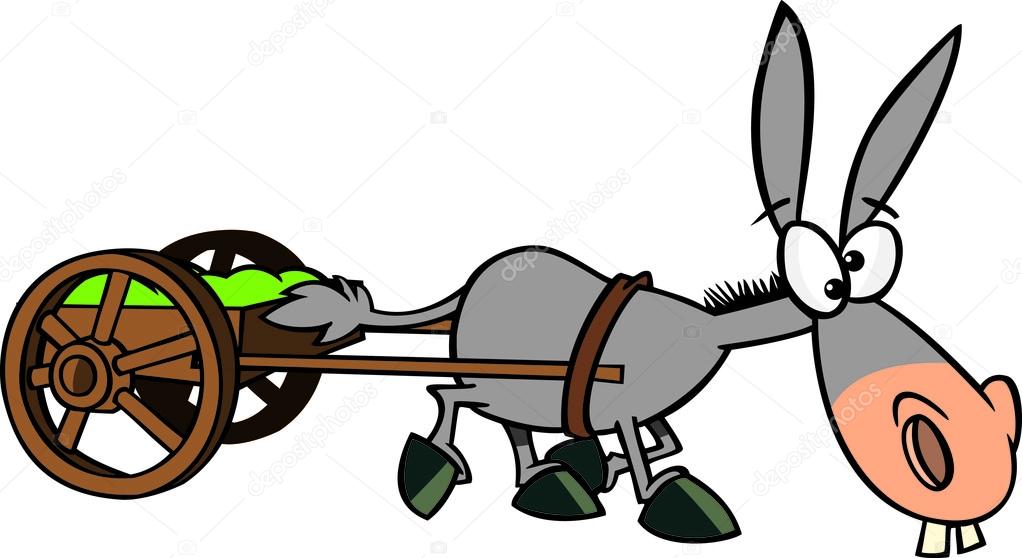 Cartoon Mule Pulling a Wagon