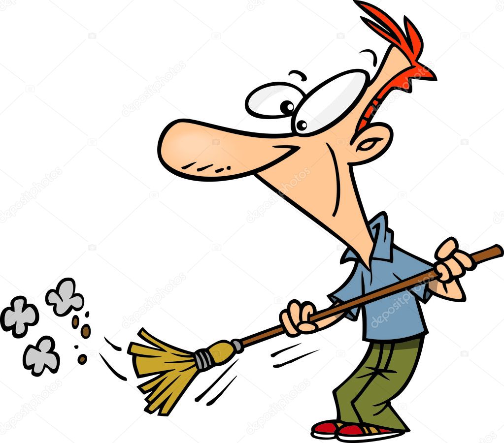 Cartoon Man Sweeping