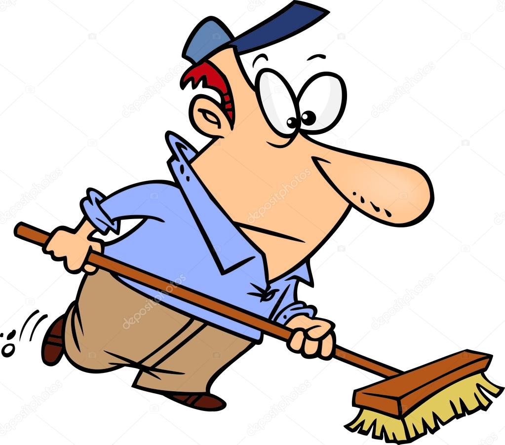 Cartoon Janitor Sweeping