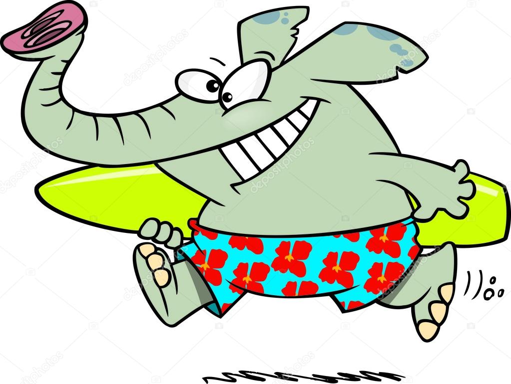 Cartoon Elephant Surfer