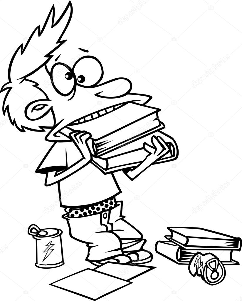 Niños estudiando animados blanco y negro | niño de dibujos animados