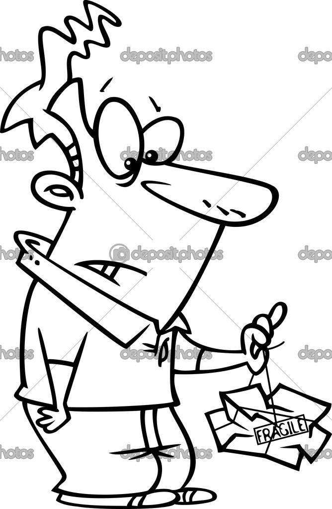 Cartoon Man Holding Damaged Package