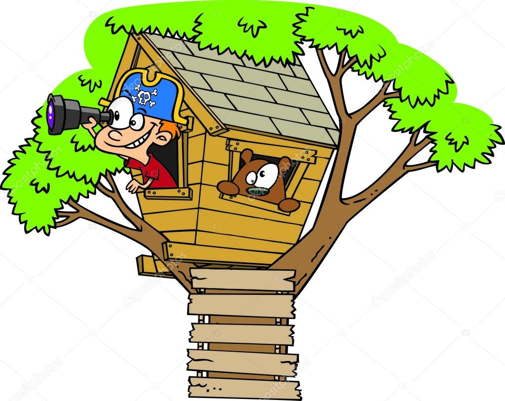 Cartoon Pirate Boy in Tree House