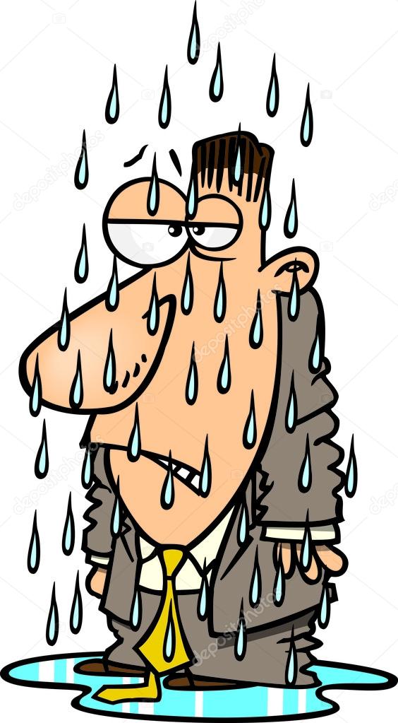 Cartoon Man Getting Soaked in the Rain