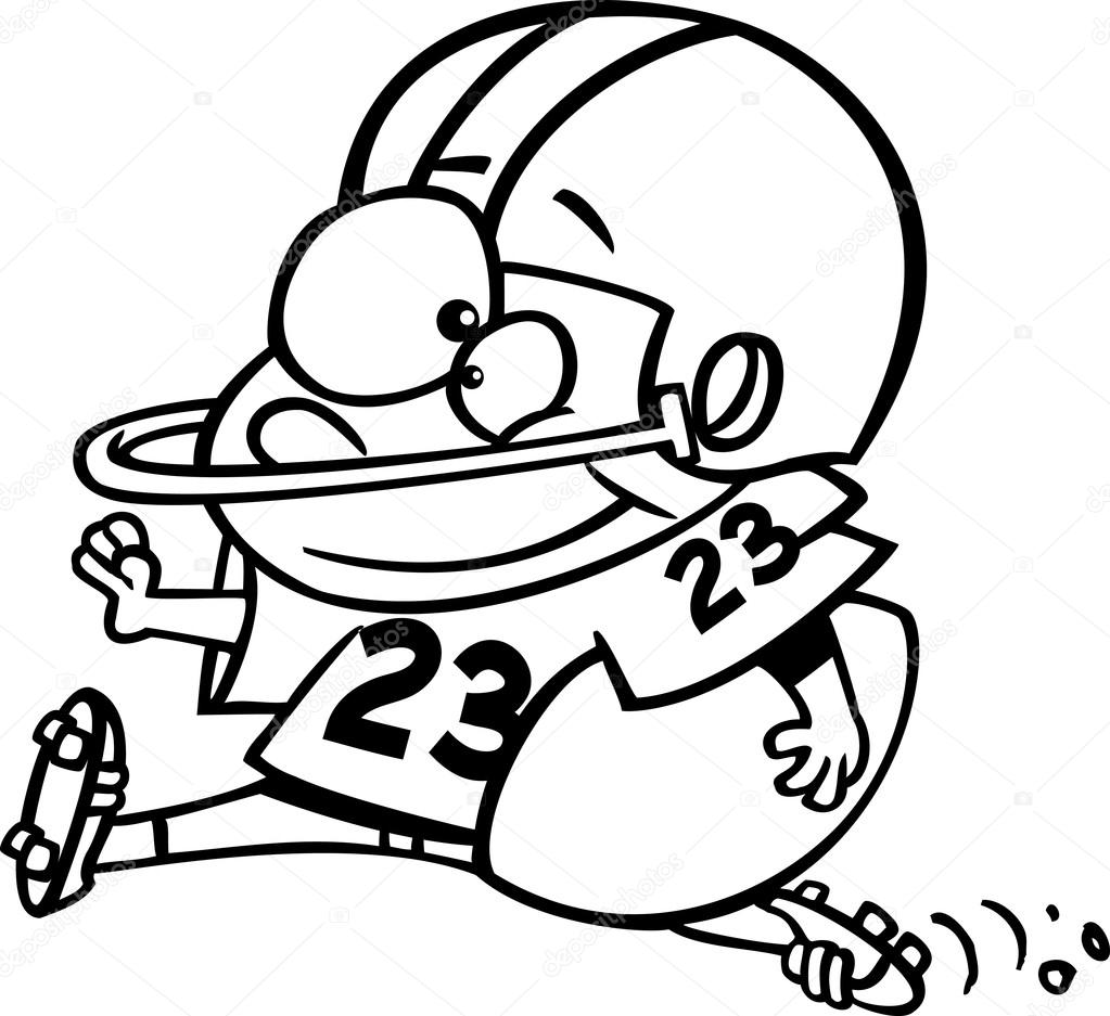 Vector of a Cartoon Football Players Diving Towards the Ball - Coloring Page Outline