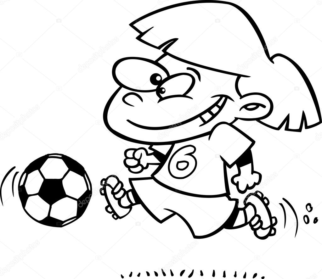 Sports Clip Art of a Black and White Boy Kicking a Soccer Ball