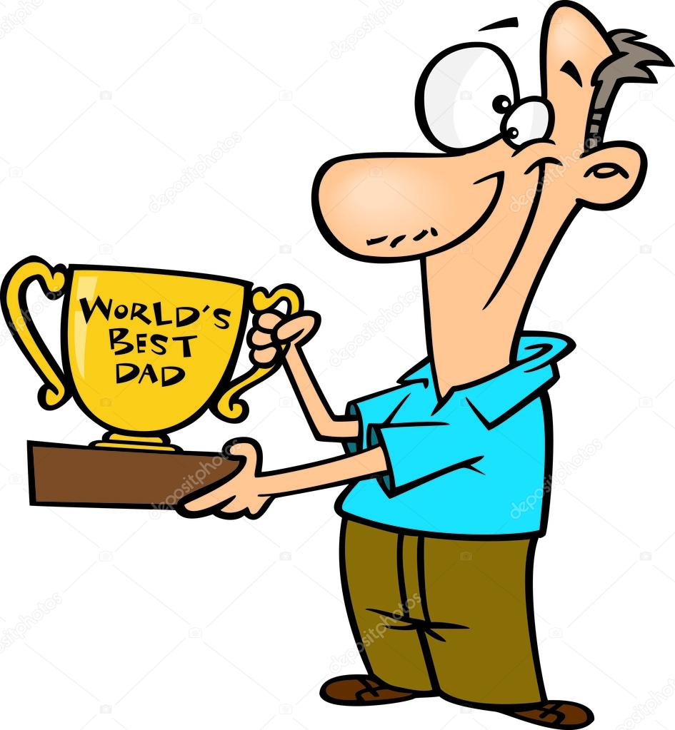 Clipart Father Proudly Holding A Worlds Best Dad Trophy Cup