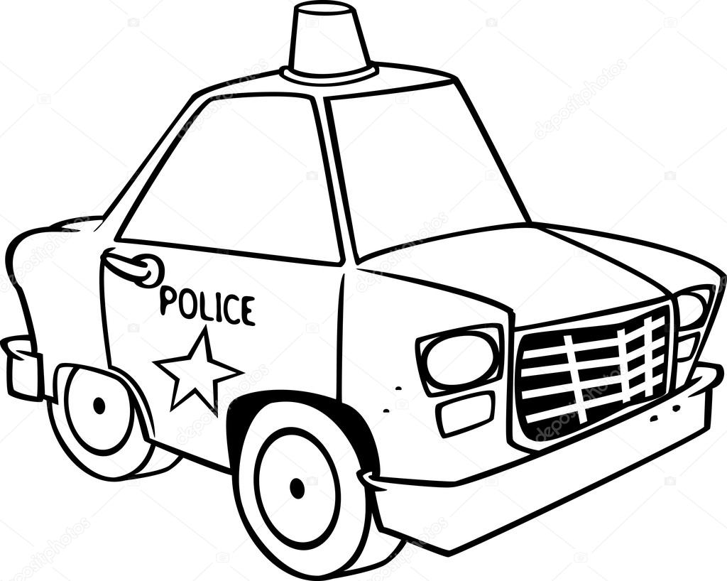 Cartoon Police Car Black And White Line Art By Ron Leishman — 스톡 벡터