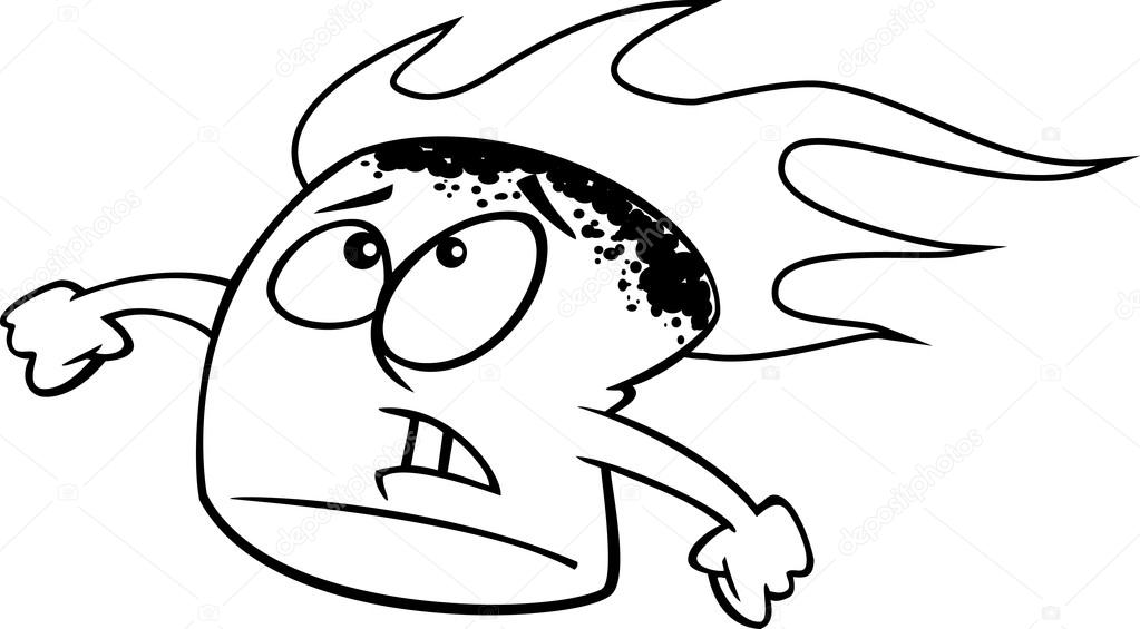 Vector of a Cartoon Stressed Flaming Marshmallow - Outlined Coloring
