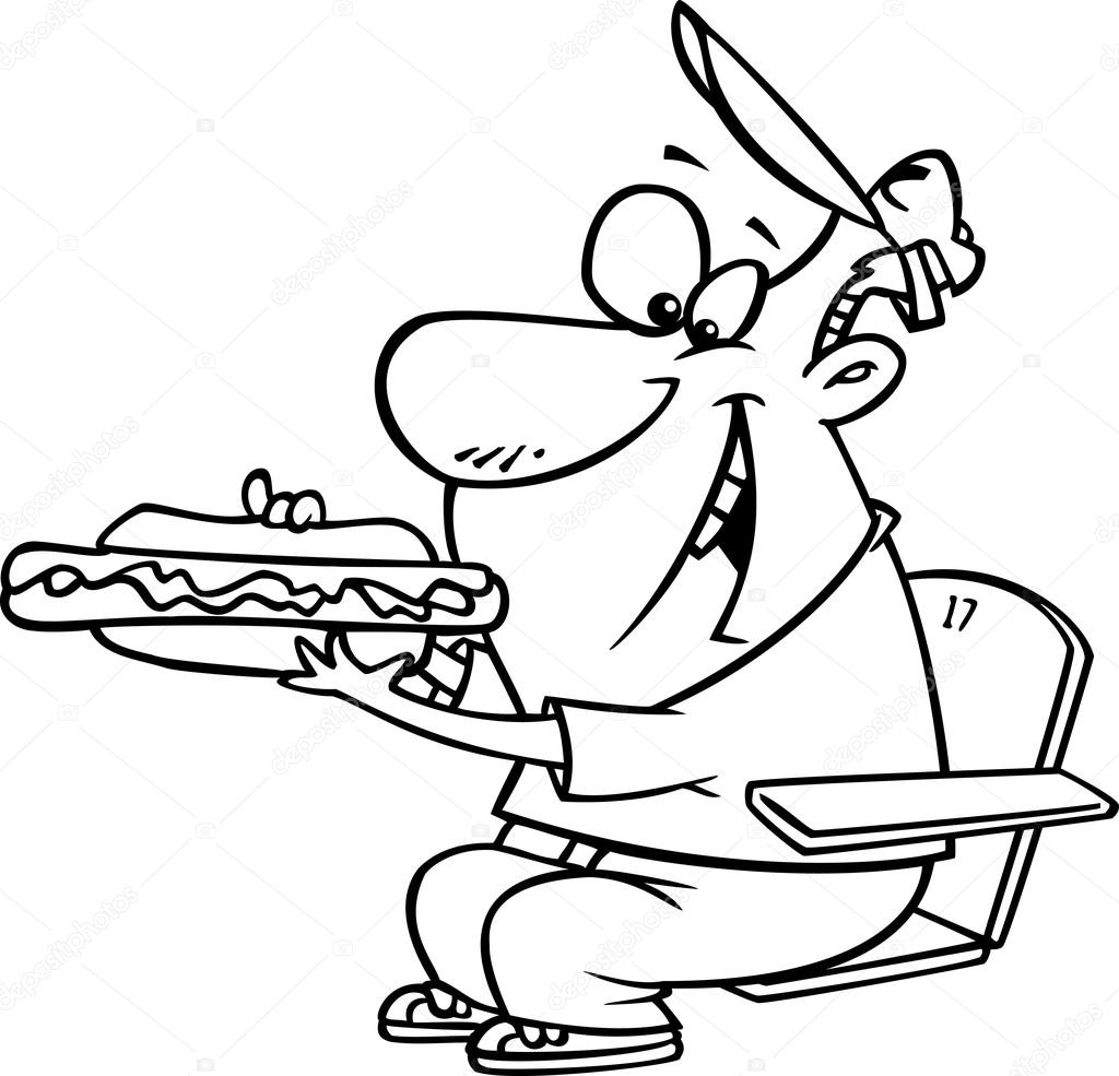 Vector Van Een Cartoon Sport Sexy Man Eten Van Een Hotdog Tijdens