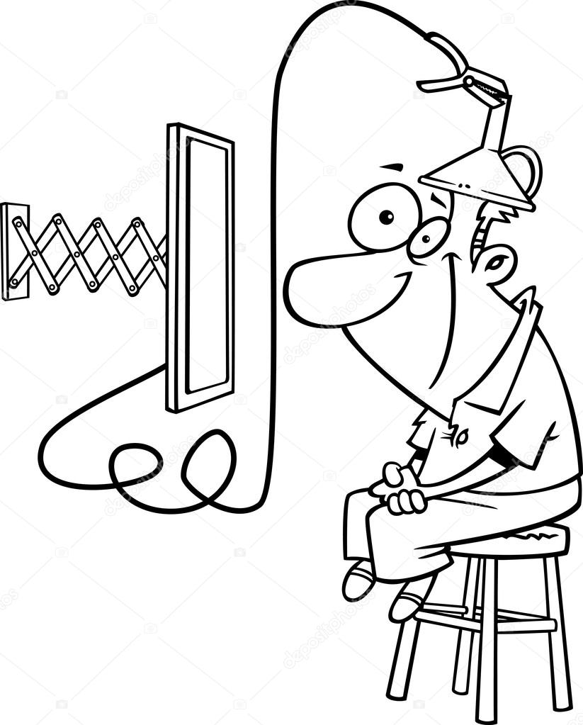 Vector of a Cartoon Man Attached to an E Learning Machine - Outlined Coloring Page