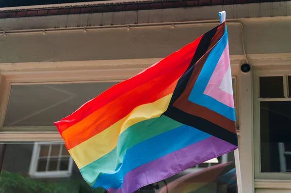 Nowoczesny Postęp Flaga Dumy Lgbtq Czerwcu Tęczowy Gej Transgenderowy Queer — Zdjęcie stockowe