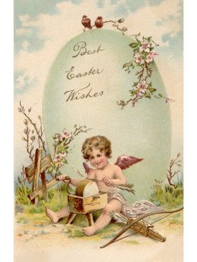oklar ve büyük e yapım bir aşk tanrısı, vintage Paskalya kartpostal