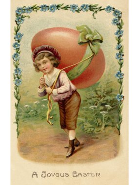 bir çocuğun yaptığı bac büyük bir yumurta ile vintage Paskalya kartpostal