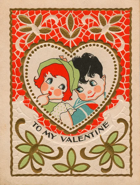 Une valentine vintage avec un garçon et une fille — Photo