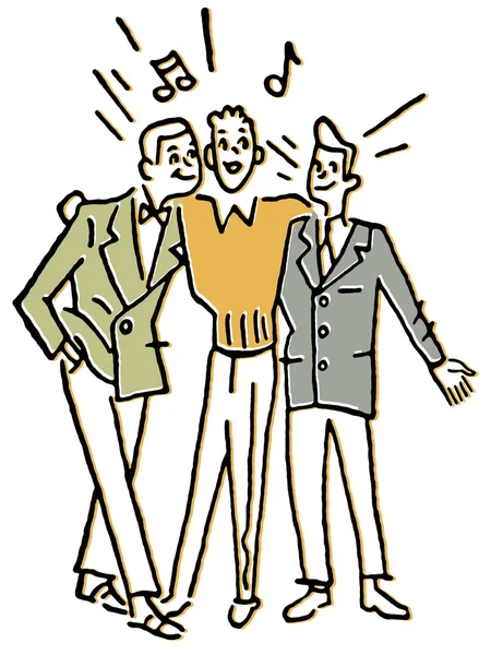 Um grupo de três homens cantando juntos — Fotografia de Stock