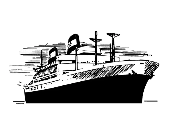 Een zwart-wit versie van een vintage illustratie van een schip — Stockfoto