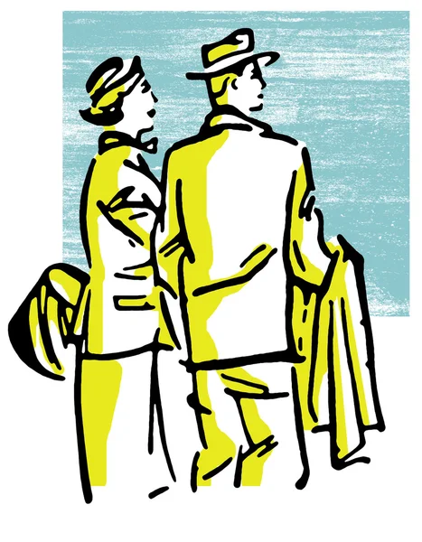 A vintage illustration of a traveling couple — Stock Photo, Image