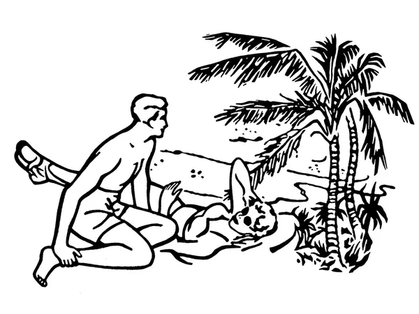Eine schwarz-weiße Version einer Illustration eines Paares, das — Stockfoto