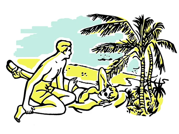 Illustration eines Paares, das im Urlaub Spaß in der Sonne hat — Stockfoto