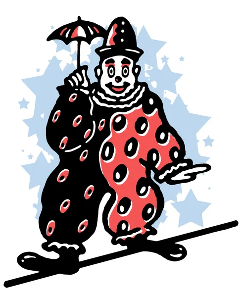 Иллюстрация клоуна, идущего по натянутому канату — стоковое фото