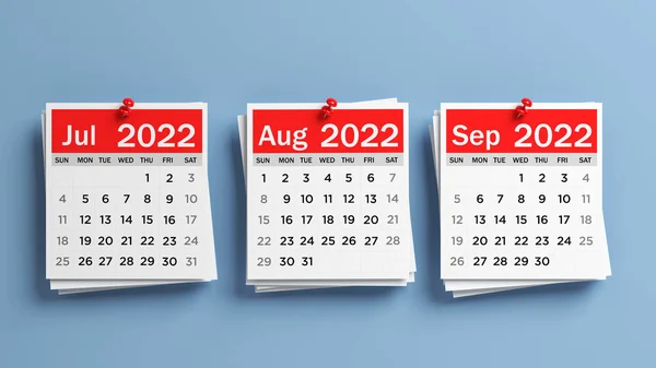 Páginas Calendario Rojo Blanco 2022 Julio Agosto Septiembre Sobre Fondo — Foto de Stock