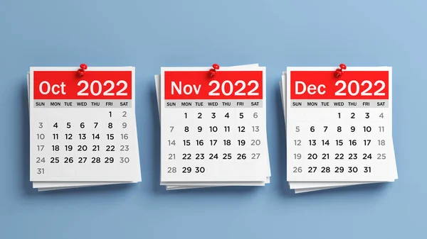 Páginas Calendario Rojo Blanco 2022 Octubre Noviembre Diciembre Sobre Fondo — Foto de Stock