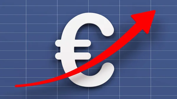 Flecha Color Rojo Símbolo Del Euro Sobre Fondo Azul Marino — Foto de Stock