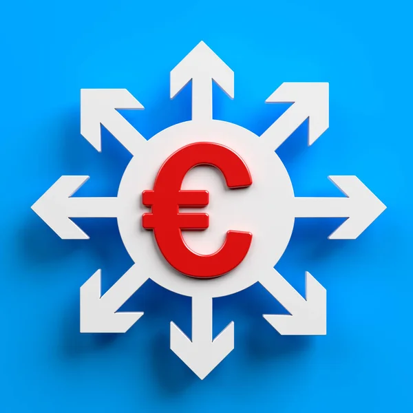 Flechas Circulares Cor Branca Símbolo Euro Cor Vermelha Fundo Cor — Fotografia de Stock