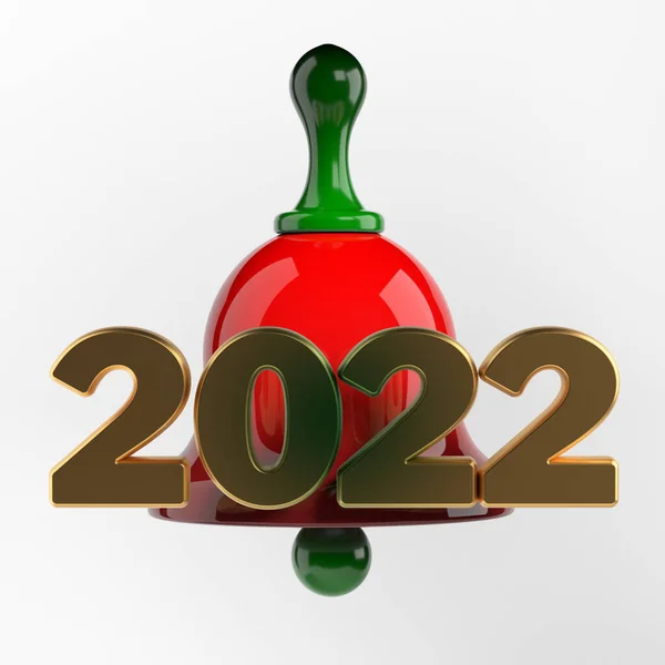 Kırmızı Yeşil Renkli Noel Çanı Altın Renkli 2022 Yazıları Beyaz — Stok fotoğraf