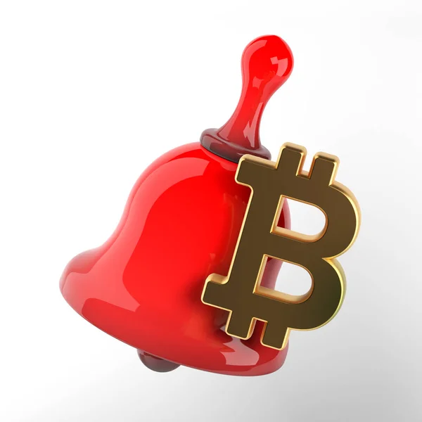 Bitcoin Symbol Red Colored Bell White Colored Background Square Composition — Foto Stock