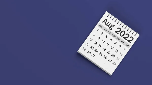 Calendario Colore Bianco 2022 Agosto Sfondo Blu Navy Composizione Orizzontale — Foto Stock