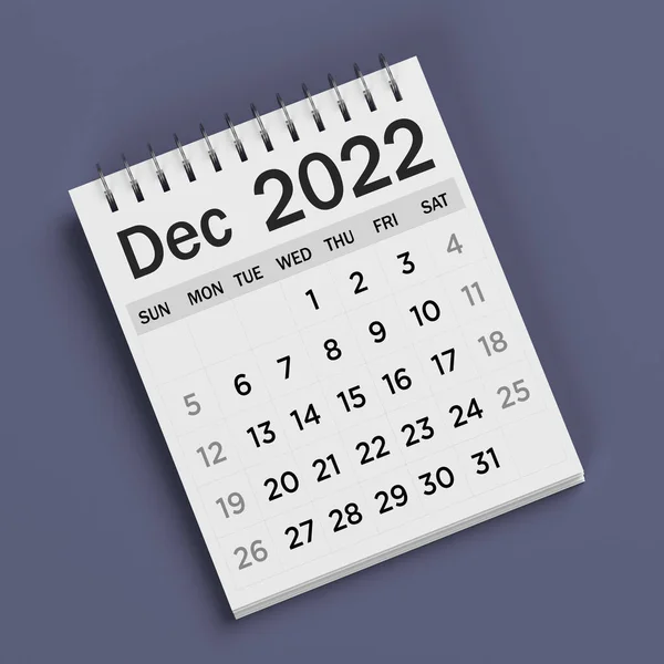 Calendario Diciembre 2022 Color Blanco Sobre Fondo Color Azul Carbón — Foto de Stock