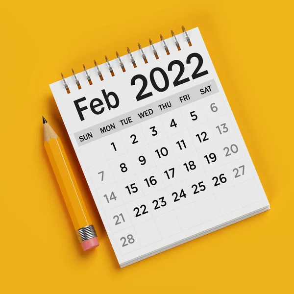White Colored 2022 February Calendar Orange Colored Background Square Composition — Stock Fotó
