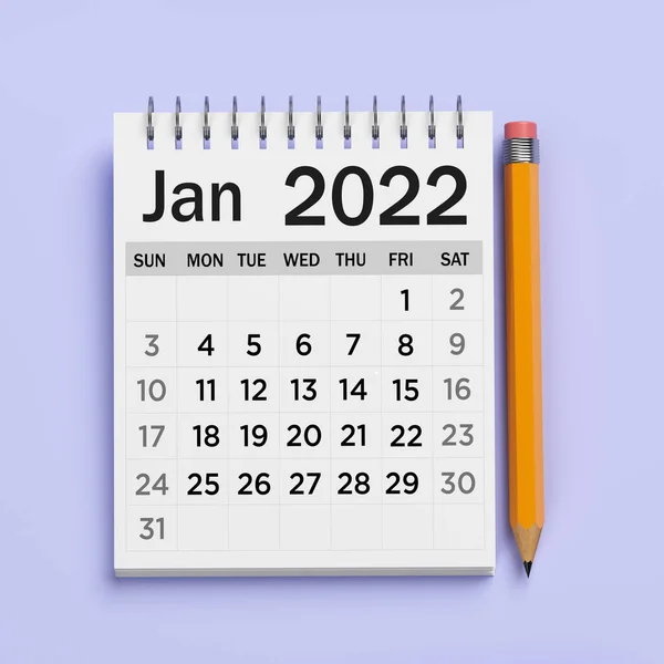 Calendario Enero 2022 Color Blanco Sobre Fondo Púrpura Claro Composición — Foto de Stock