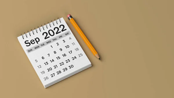 White Colored 2022 September Calendar Light Brown Colored Background Horizontal — Fotografia de Stock