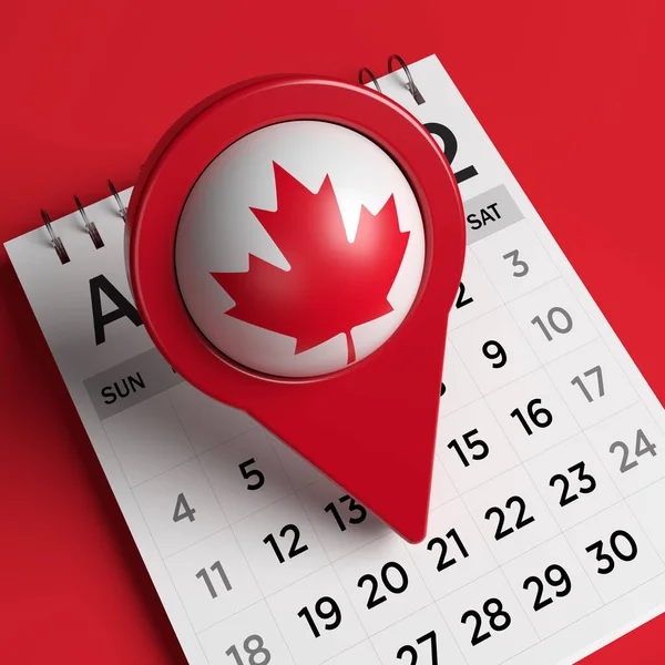 Canadian Flag Red Colored Map Pointer Red Colored Background Square — Stock Photo, Image