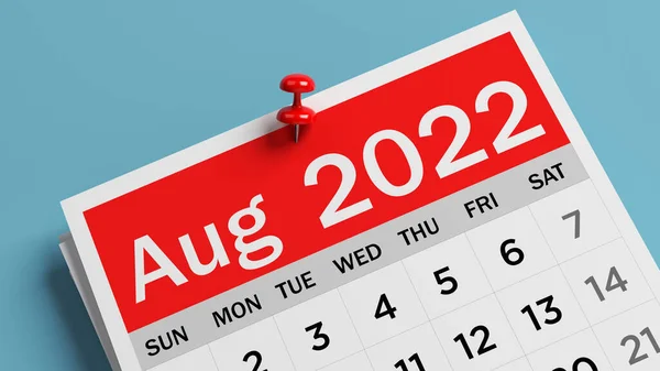 Red White Colored August 2022 Calendar Blue Colored Background Horizontal — Stockfoto