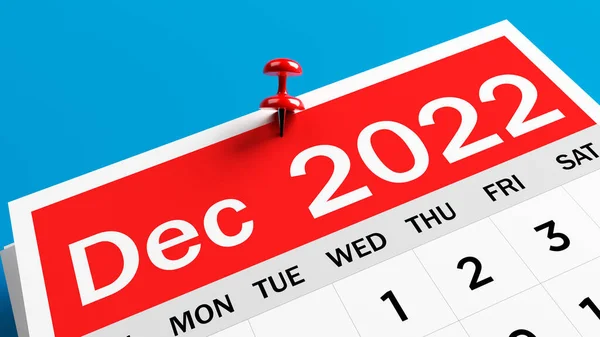 Calendario Diciembre 2022 Color Rojo Blanco Sobre Fondo Color Azul — Foto de Stock