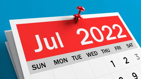 Red White Colored July 2022 Calendar Blue Colored Background Horizontal — Stockfoto