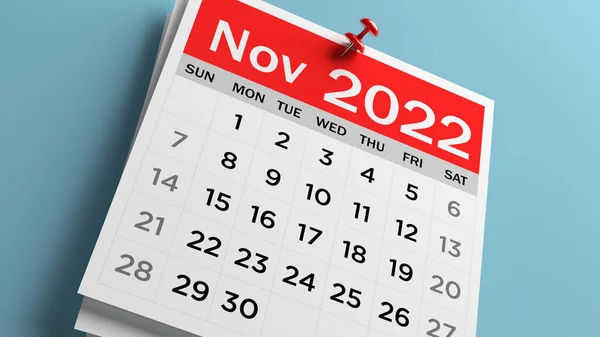 Calendrier Rouge Blanc Novembre 2022 Sur Fond Couleur Bleue Composition — Photo