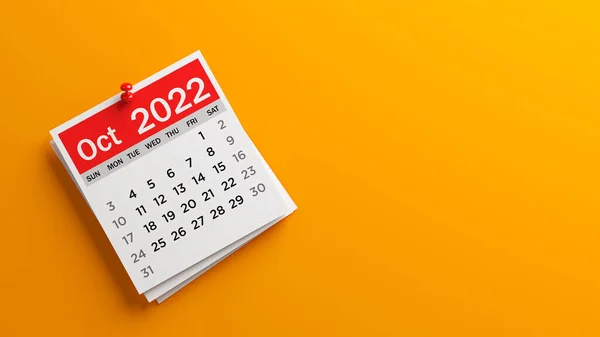 Calendrier Bureau Rouge Blanc Octobre 2022 Sur Fond Couleur Orange — Photo