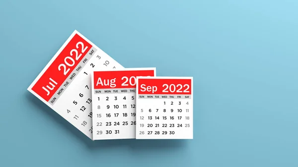 Red White Colored July August September 2022 Calendar Blue Colored — Stockfoto