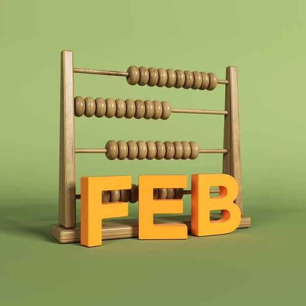Wooden Abacus Orange Colored February Text Square Composition Copy Space — Fotografia de Stock