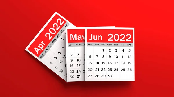 Red White Colored April May June 2022 Calendar Pages Red — Fotografia de Stock