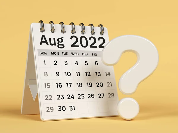 White Colored 2022 August Desk Calendar Question Mark Light Yellow — Stock Fotó