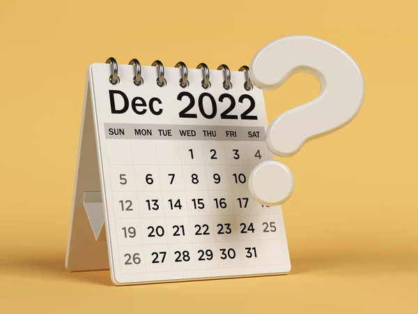 Bílá 2022 Prosinec Stůl Kalendář Otazník Světle Žlutém Pozadí Vodorovné — Stock fotografie