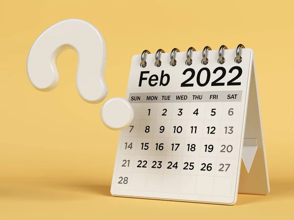 White Colored 2022 February Desk Calendar Question Mark Light Yellow — Stock Fotó