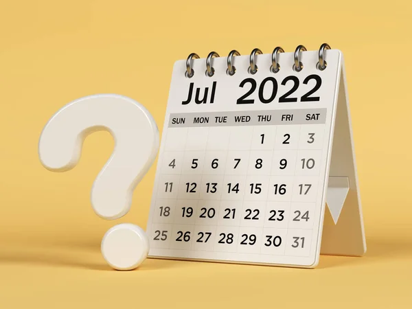 White Colored 2022 July Desk Calendar Question Mark Light Yellow — Stockfoto