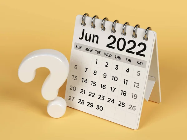 White Colored 2022 June Desk Calendar Question Mark Light Yellow — Stock Fotó